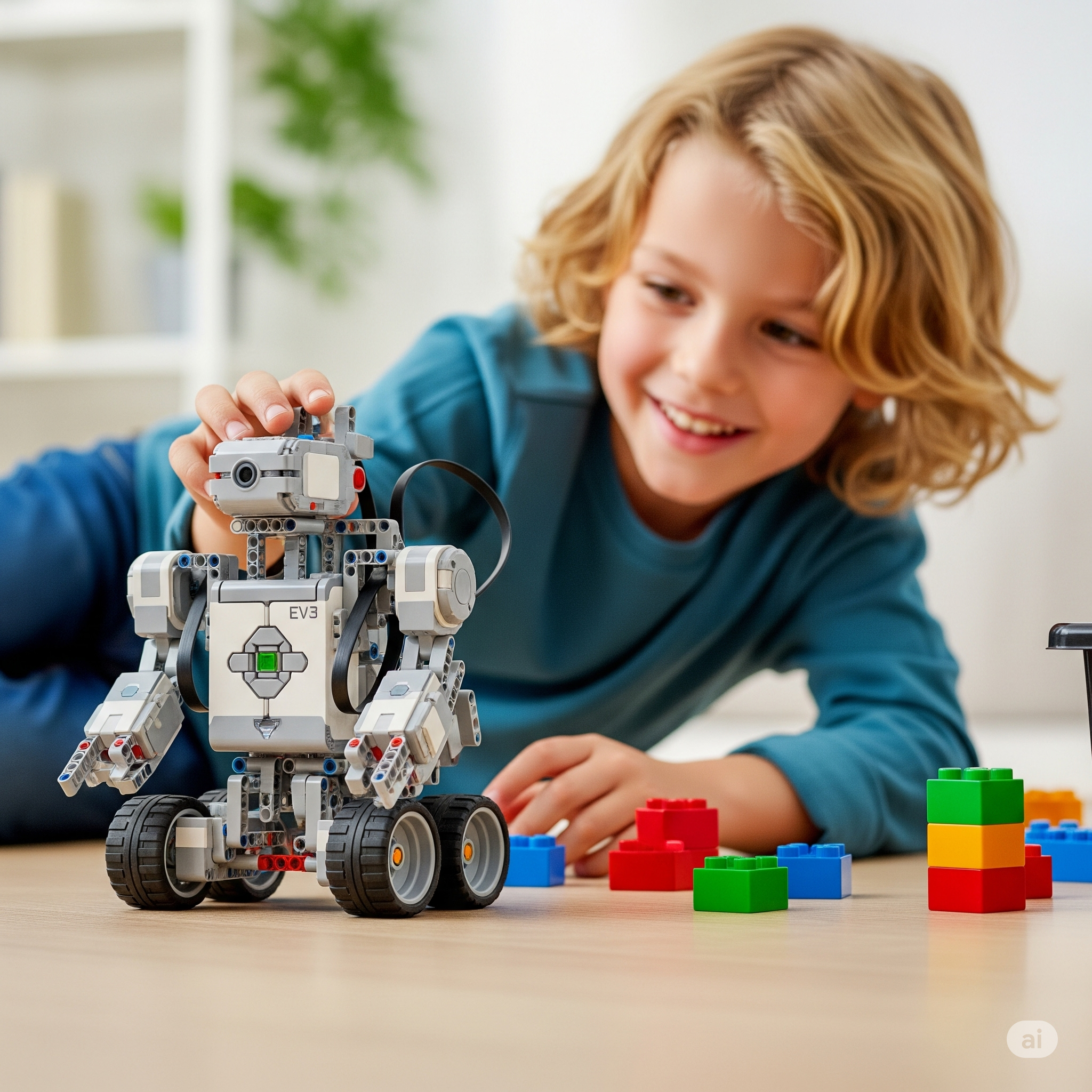 Grupa dzieci z robotem LEGO EV3 na zawodach robotycznych